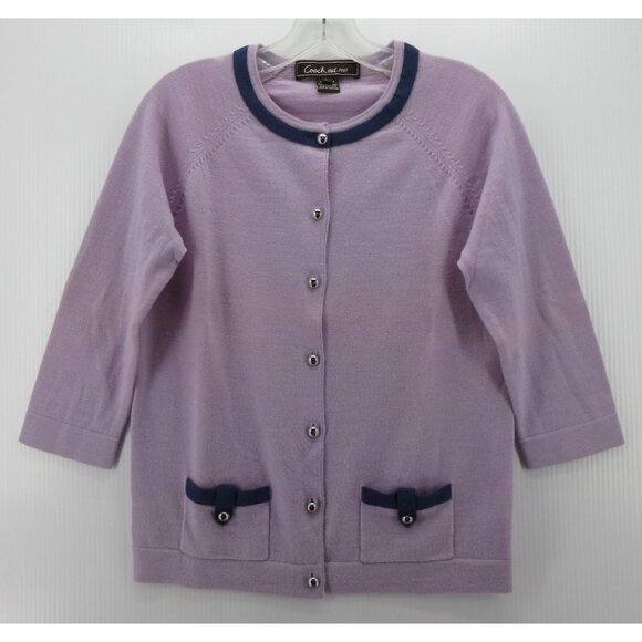 Coach Sweater Large Purple Merino Wool Cardigan Silver Buttons - Picture 1 of 10